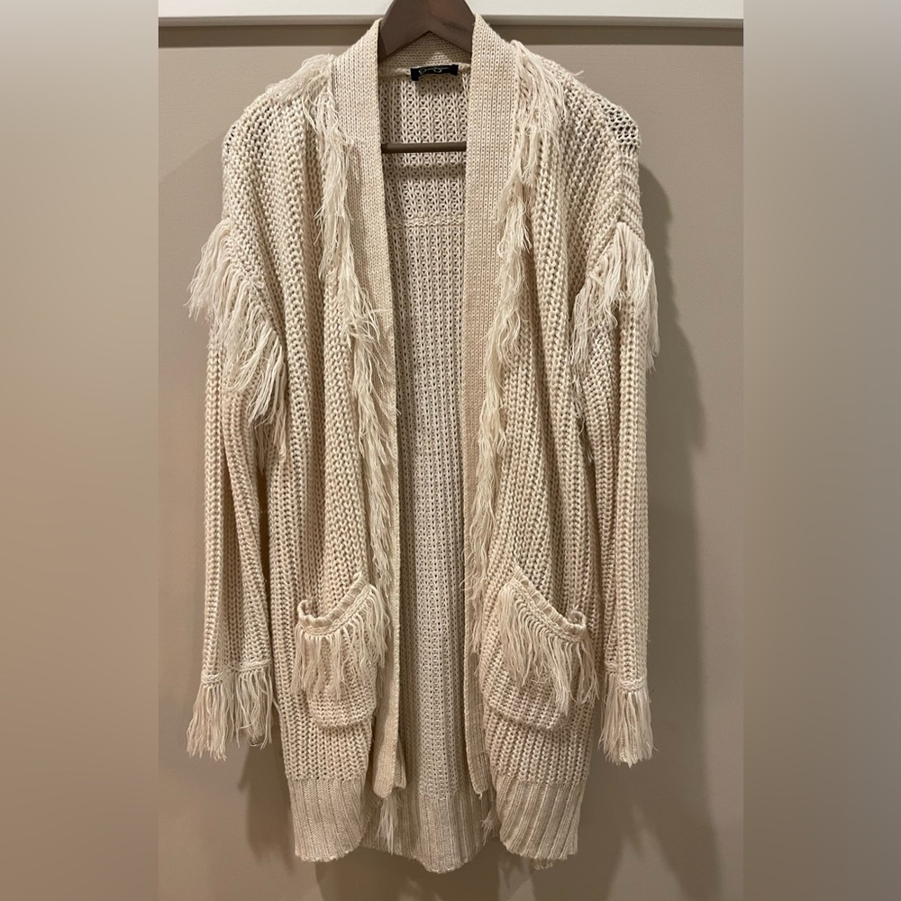 Jessica Simpson Cream Fringed Cardigan